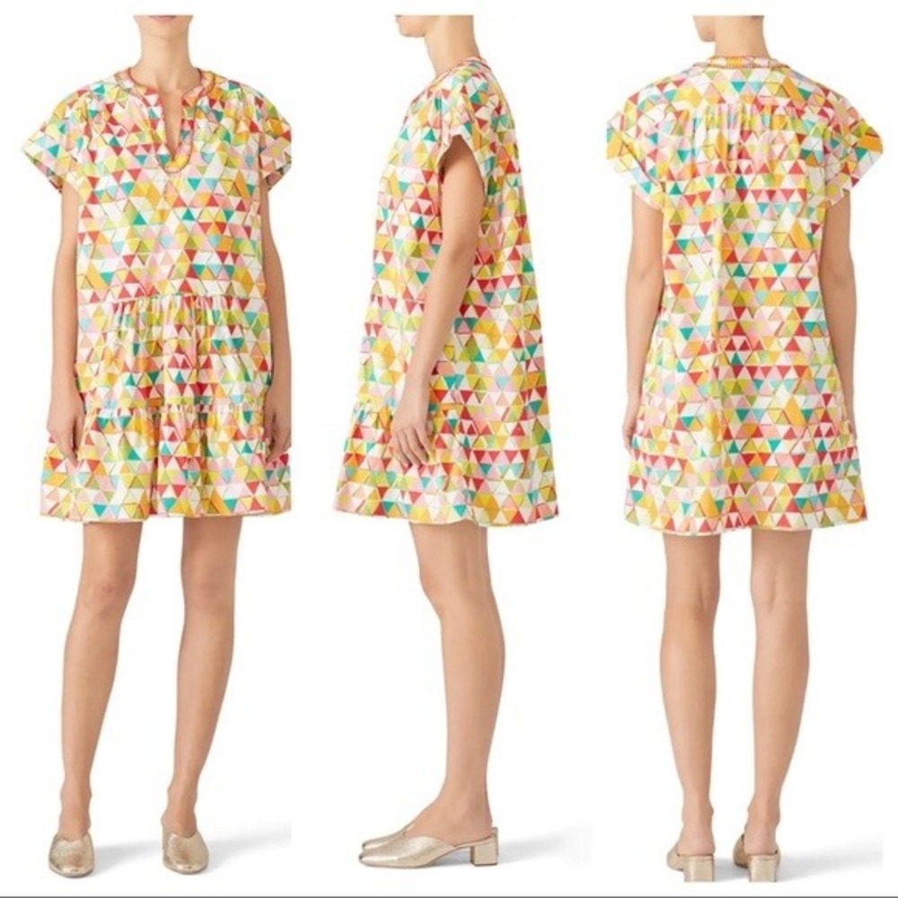 Saloni Ashley B Shift Dress Multi Color Geometric Triangle Cotton Mini US 6